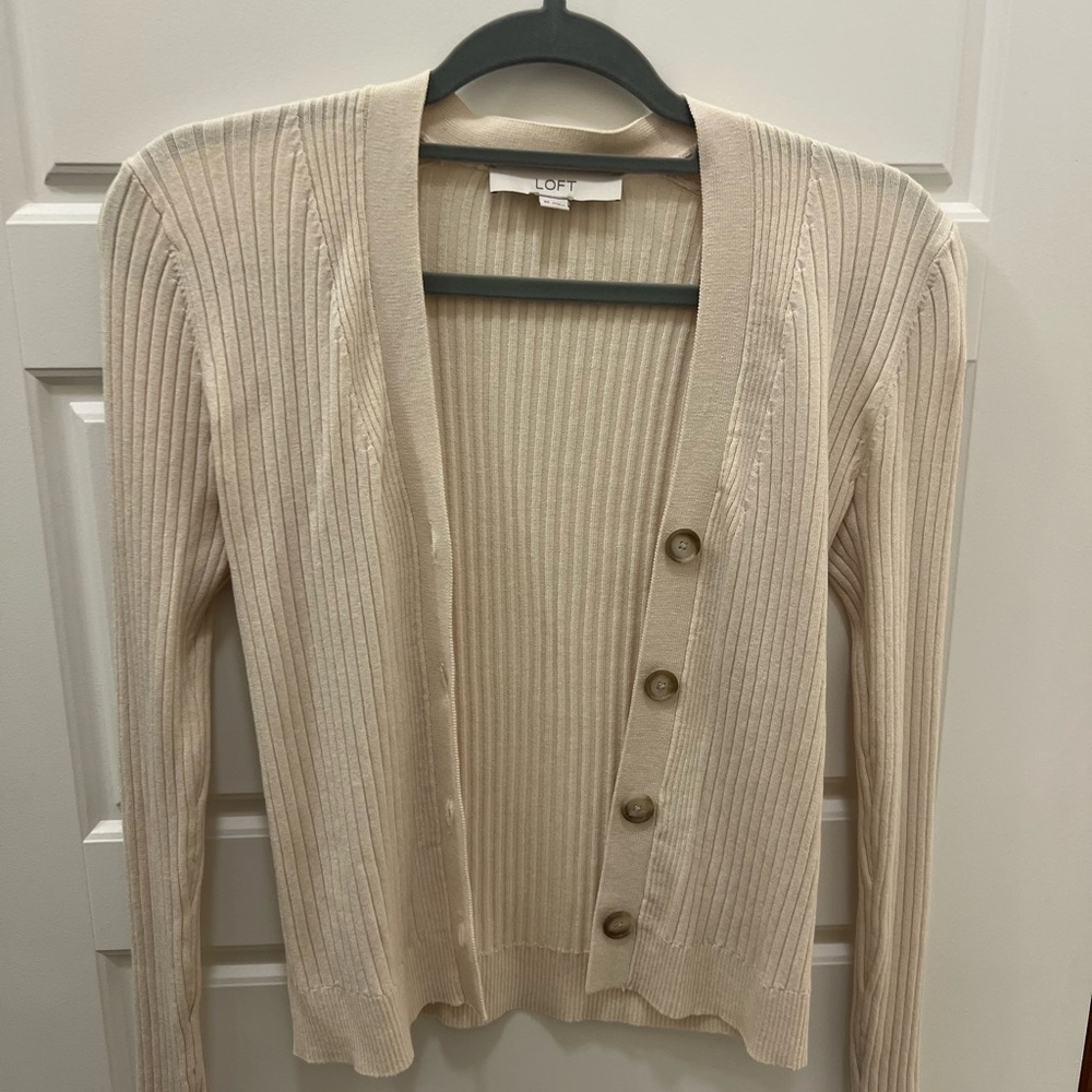LOFT Women's Beige Ribbed Cardigan